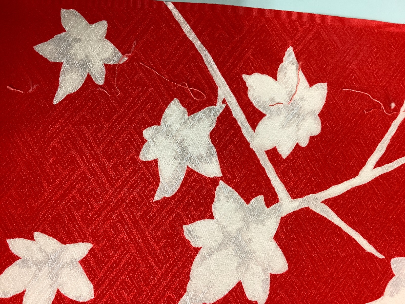 Japanese Vintage Kimono Fabric cloth Boro silk red Maple scrub dirt 30.3×13.3in