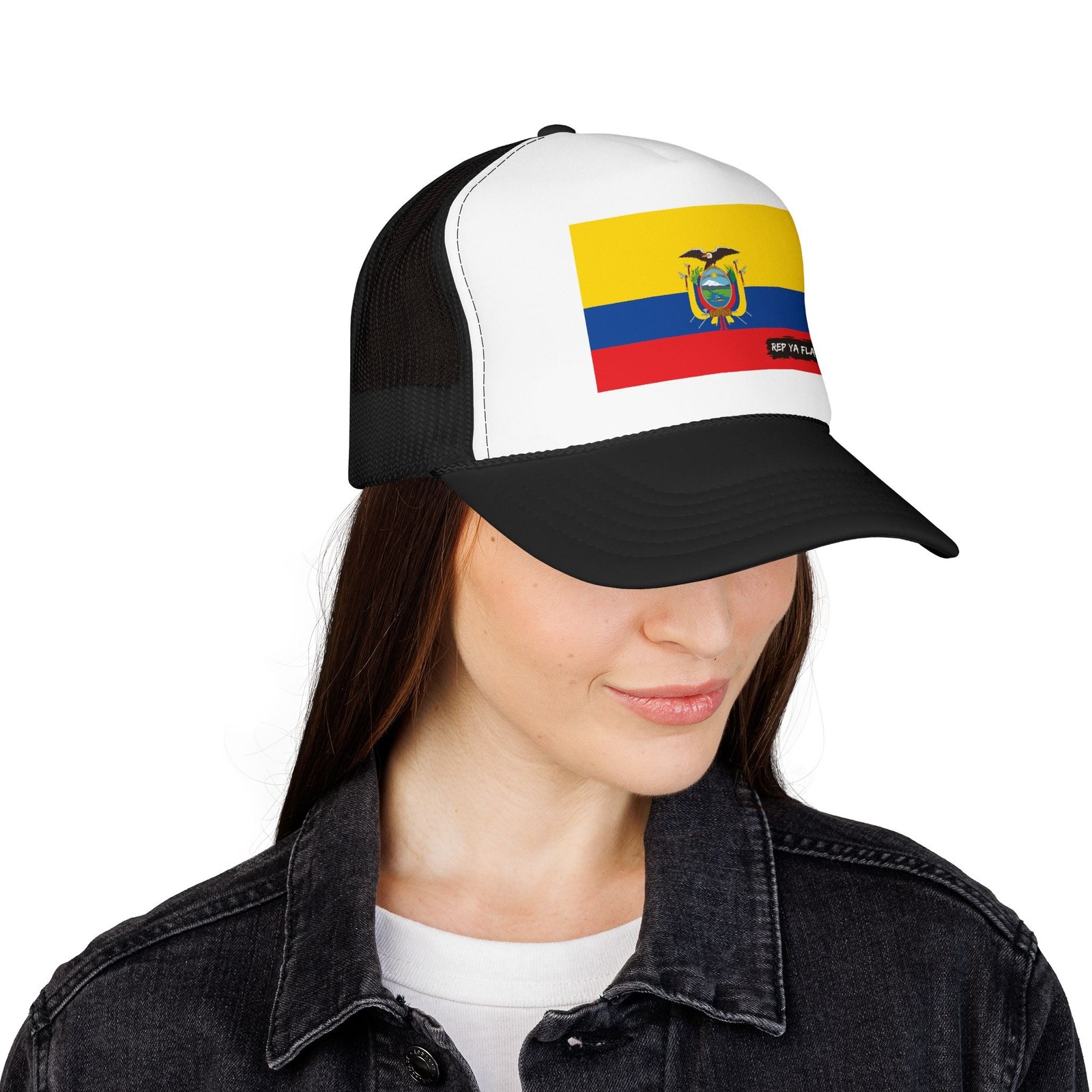 Ecuador Flag Foam Trucker Hat – Snapback Mesh Cap – White / One size