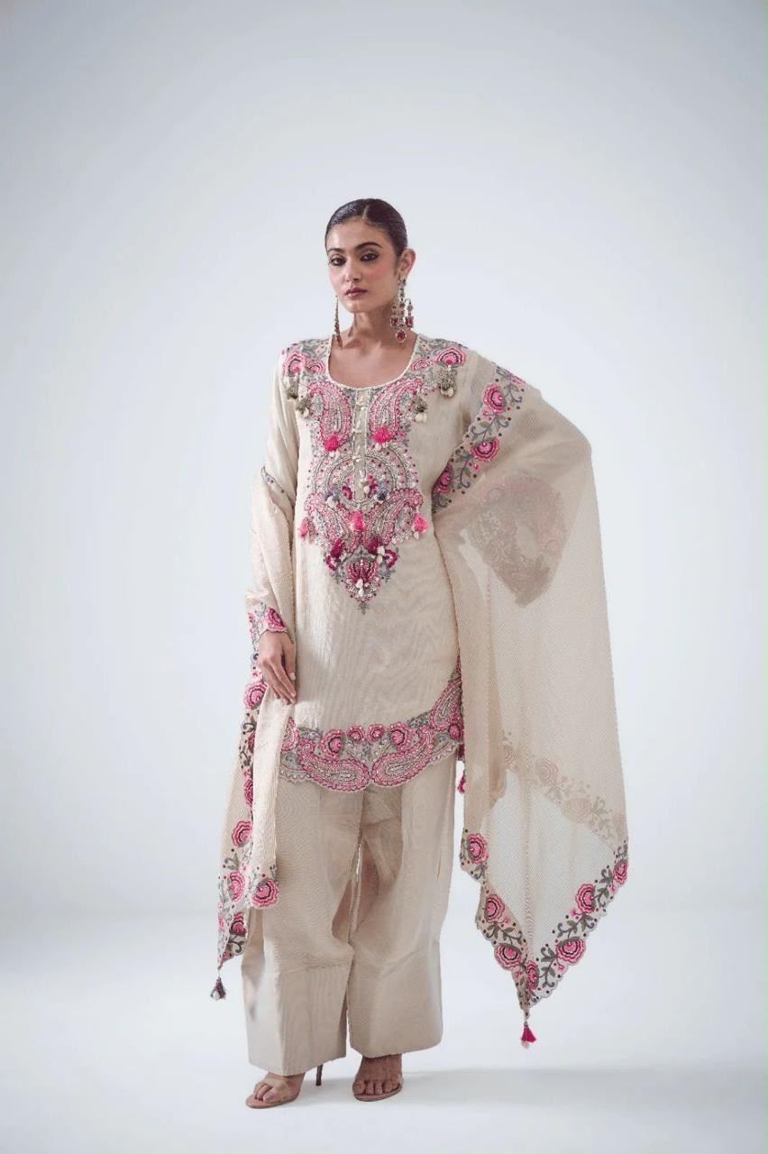 3 PIECE PAKISTANI DESIGNER FARSHI SHALWAR SUIT WEDDING PARTY WEAR WOMEN ETHNIC