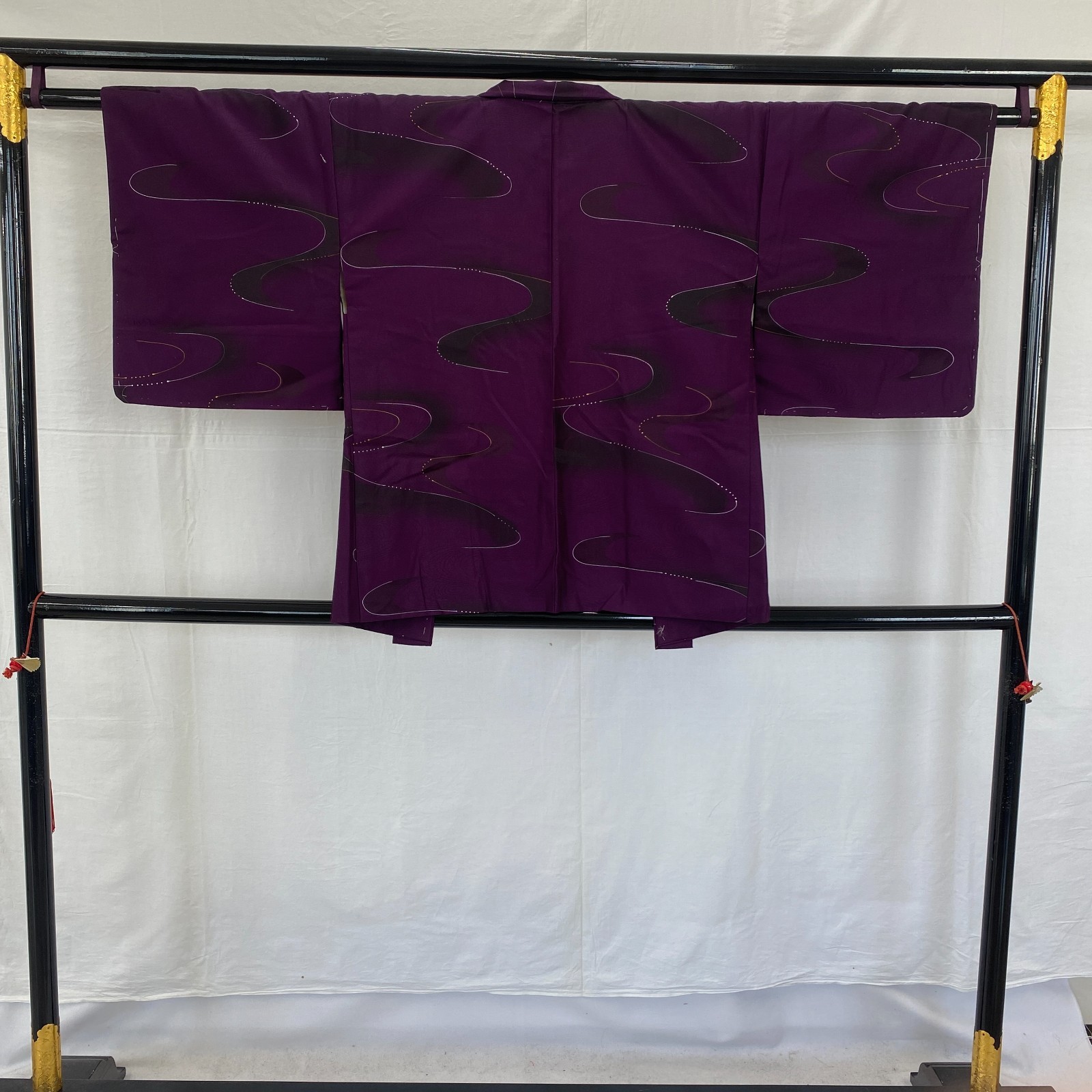 Japanese Vintage Kimono Haori Jacket Polyester Purple Traditional Authentic 30in
