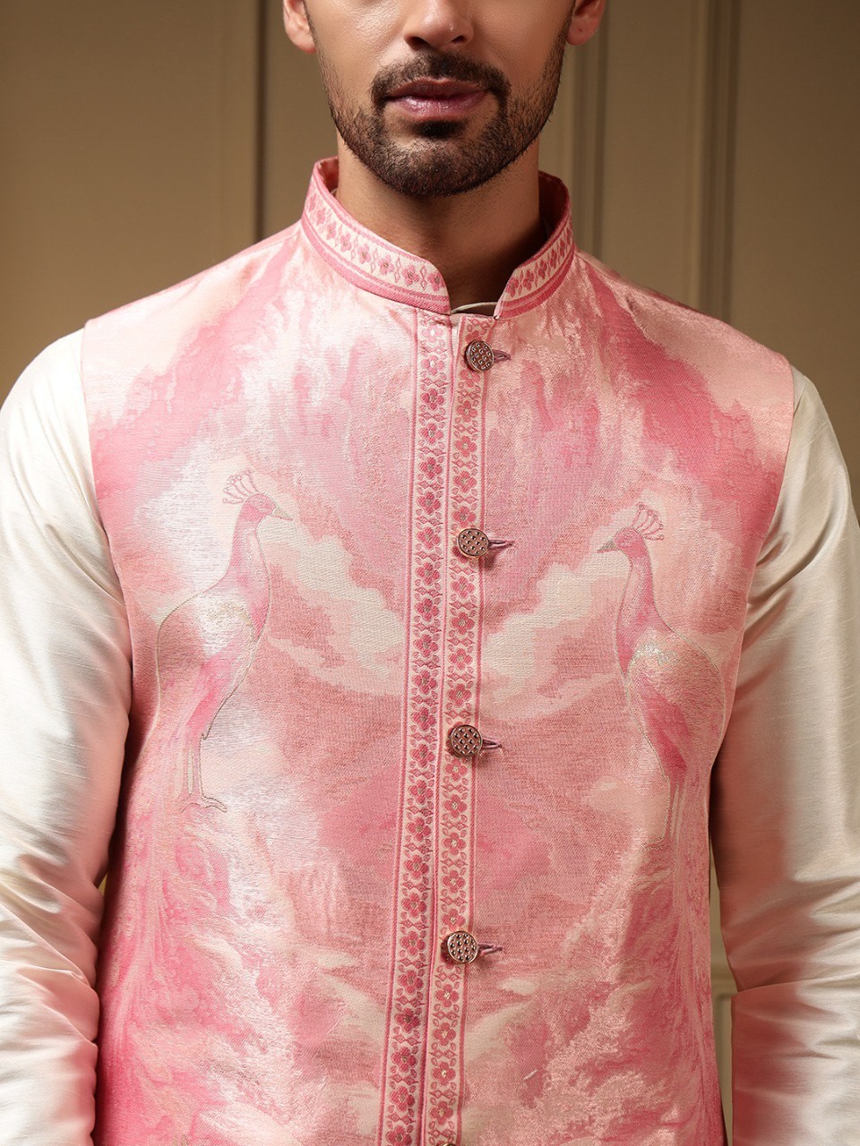 Mens Indian Kurta Pajama Koti Set Silk Embroidered Wedding Party Ethnic Wear
