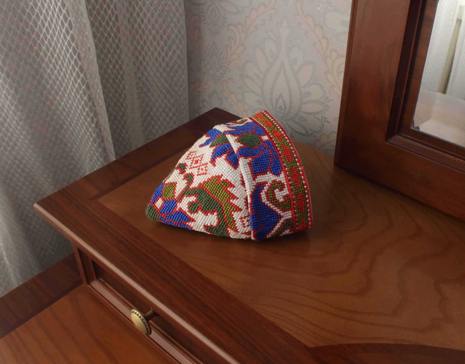 Uzbek skull-cap hat/23.2″/59 cm/Boho ethnic cap/Hand embroidered muslim kufi hat