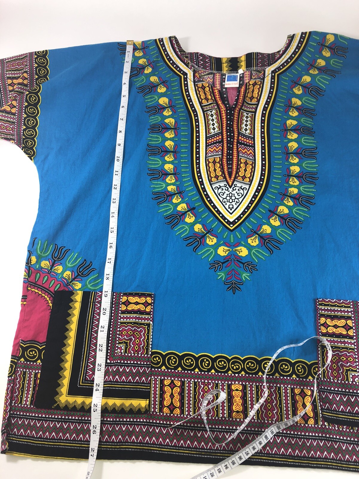 Unisex Dashiki Size L Vneck Pockets Blue Pink Yellow