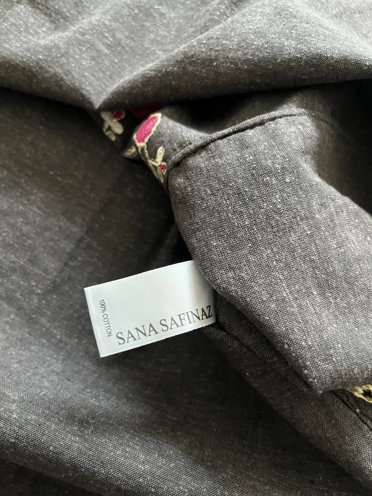 SANA SAFINAZ Geometric Embroidered Cotton Kurti Tunic Shirt Dress NEW Gray L
