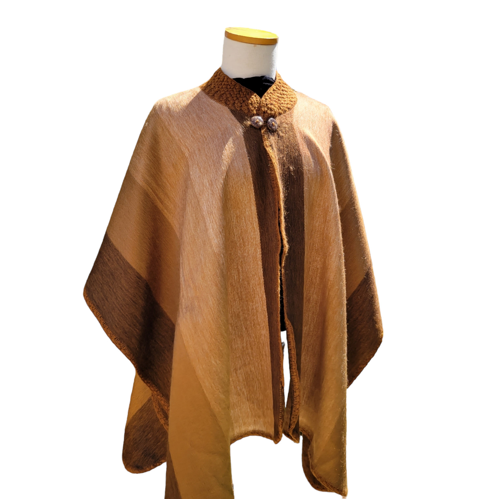 Alpaca wool unisex CAMEL brown cape made in the Andes New