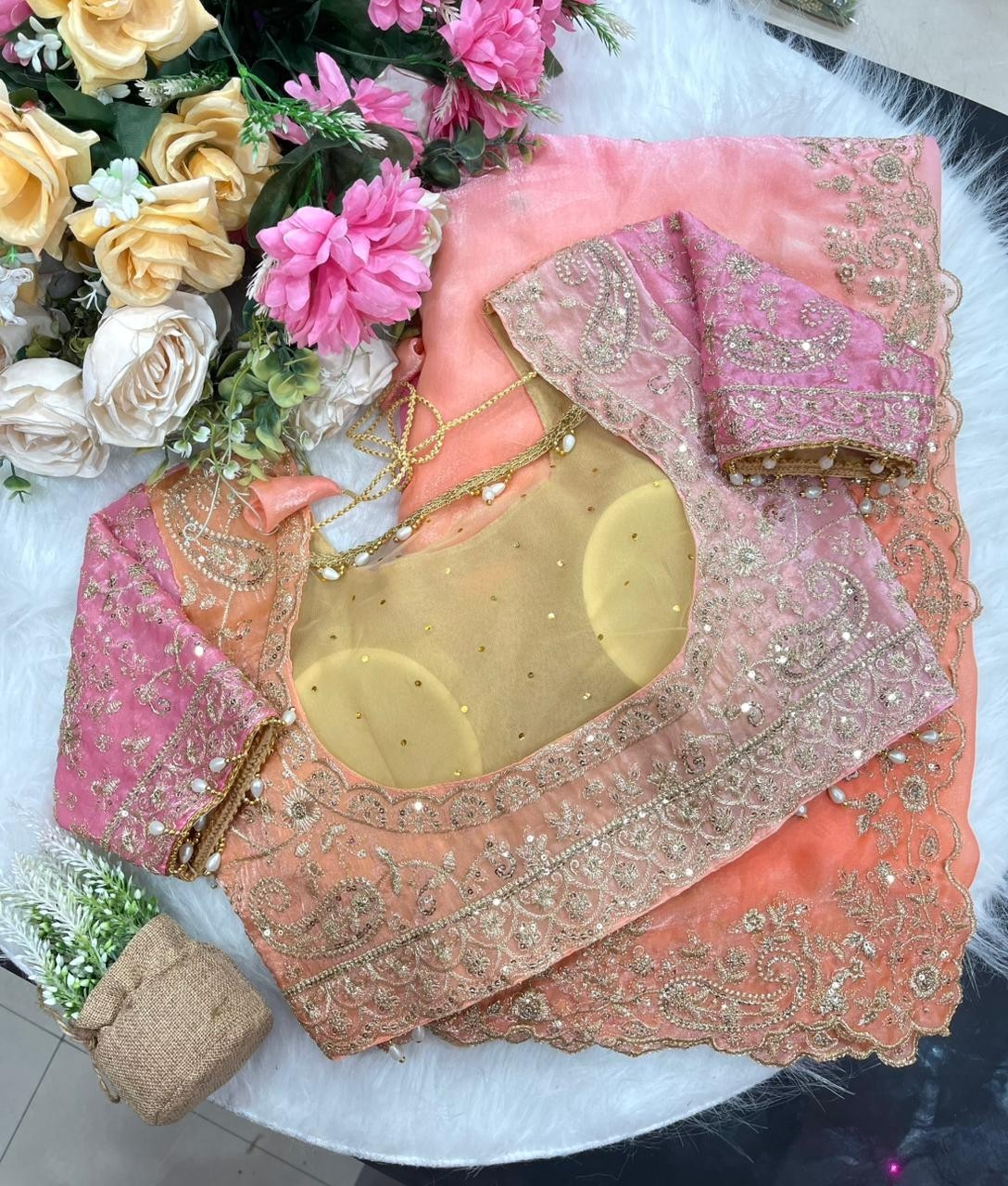 Ready to Wear Fendy Satin Saree with Heavy Sequin Embroidery | Designer Border &