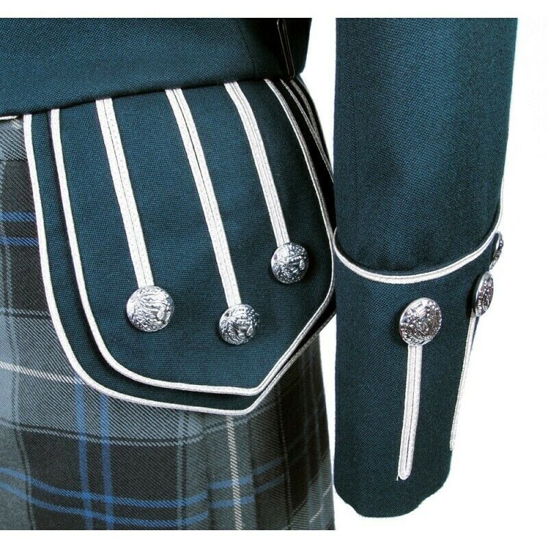 Men’s Scottish Green Doublet Kilt Jacket – Military Piper Drummer Doublet Jacket