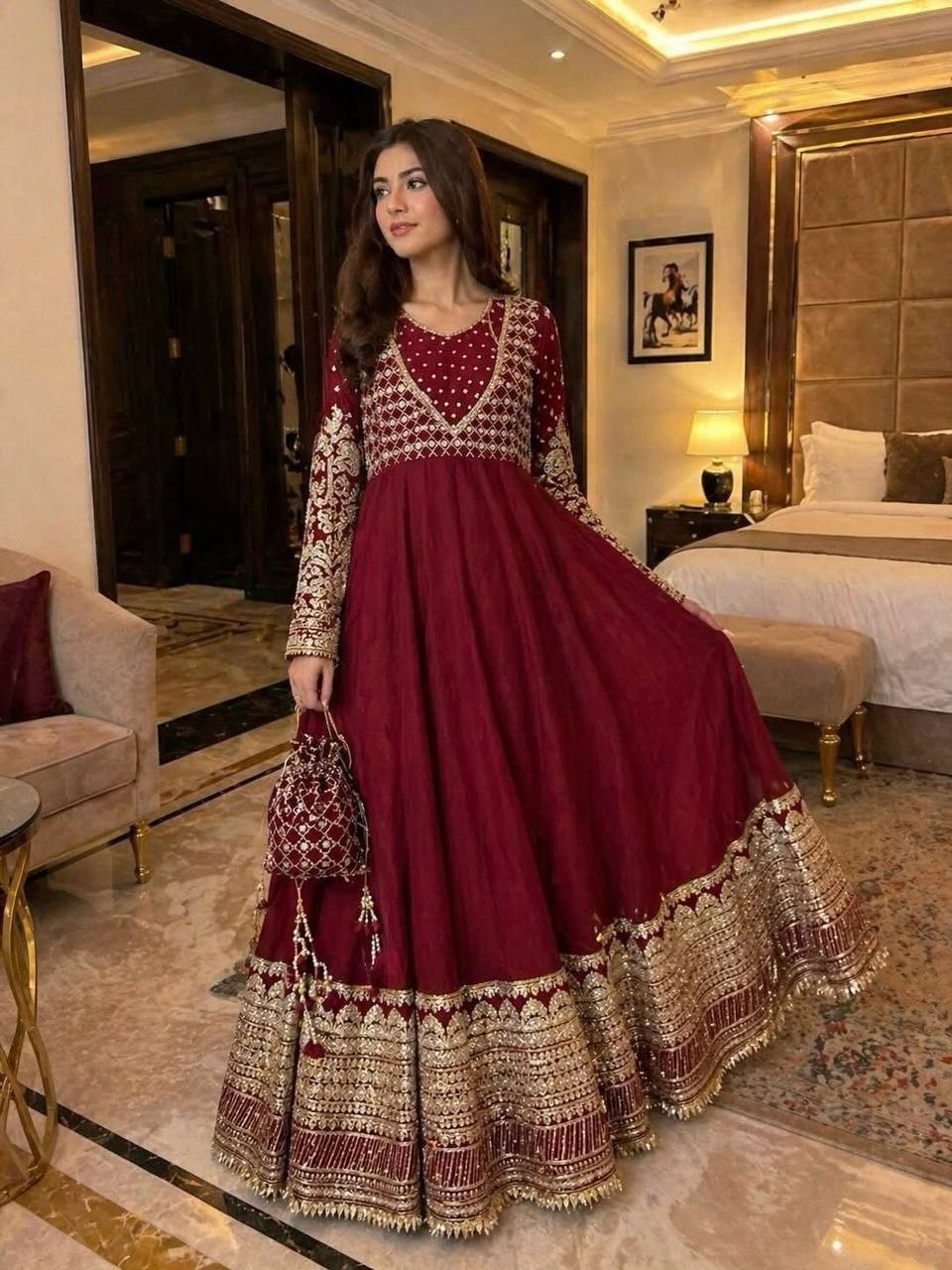 New Collection Maroon Georgette Anarkali Suit With Dupatta For Women
