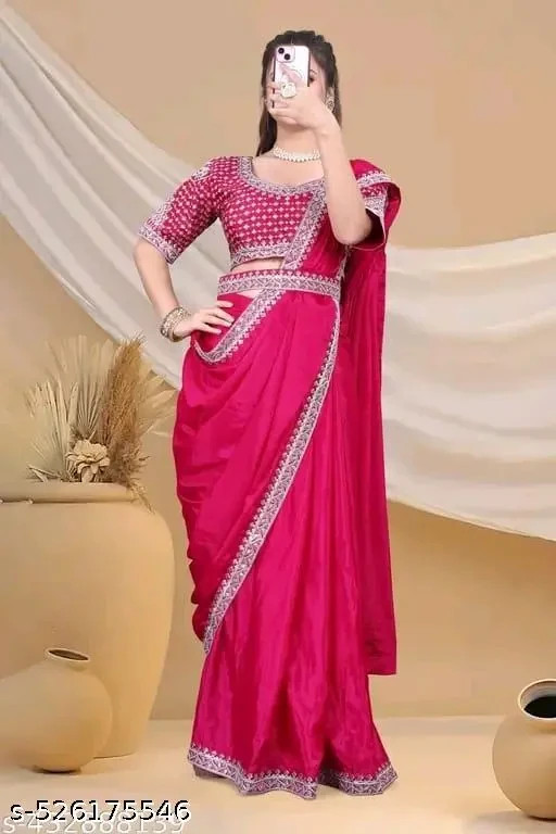 Women’s Ready to Wear Ruffle Embroidery Saree With Blouse Piece