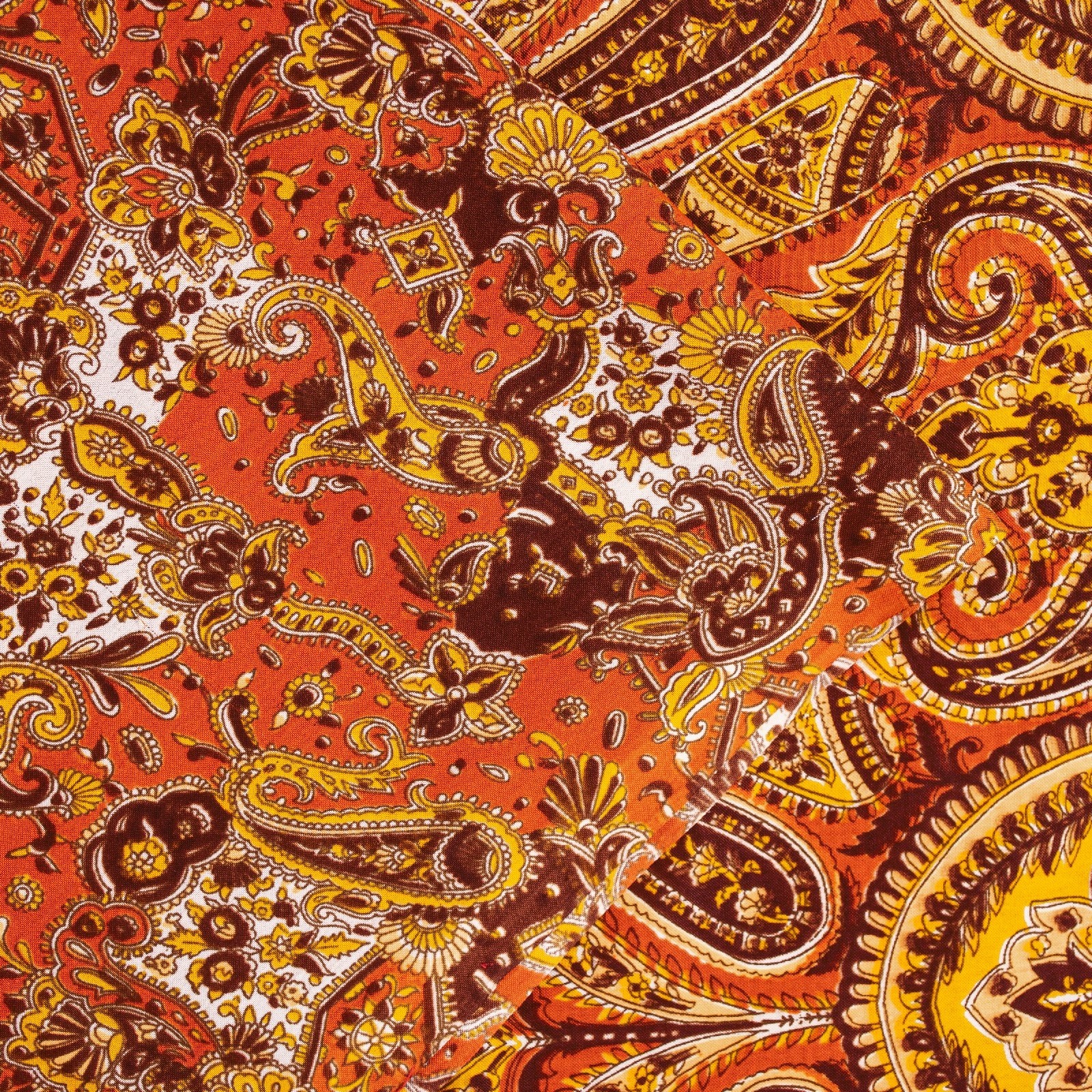 Sanskriti Vintage Orange Sarees Moss Crepe Floral Paisley Print 5+Yd Indian Sari