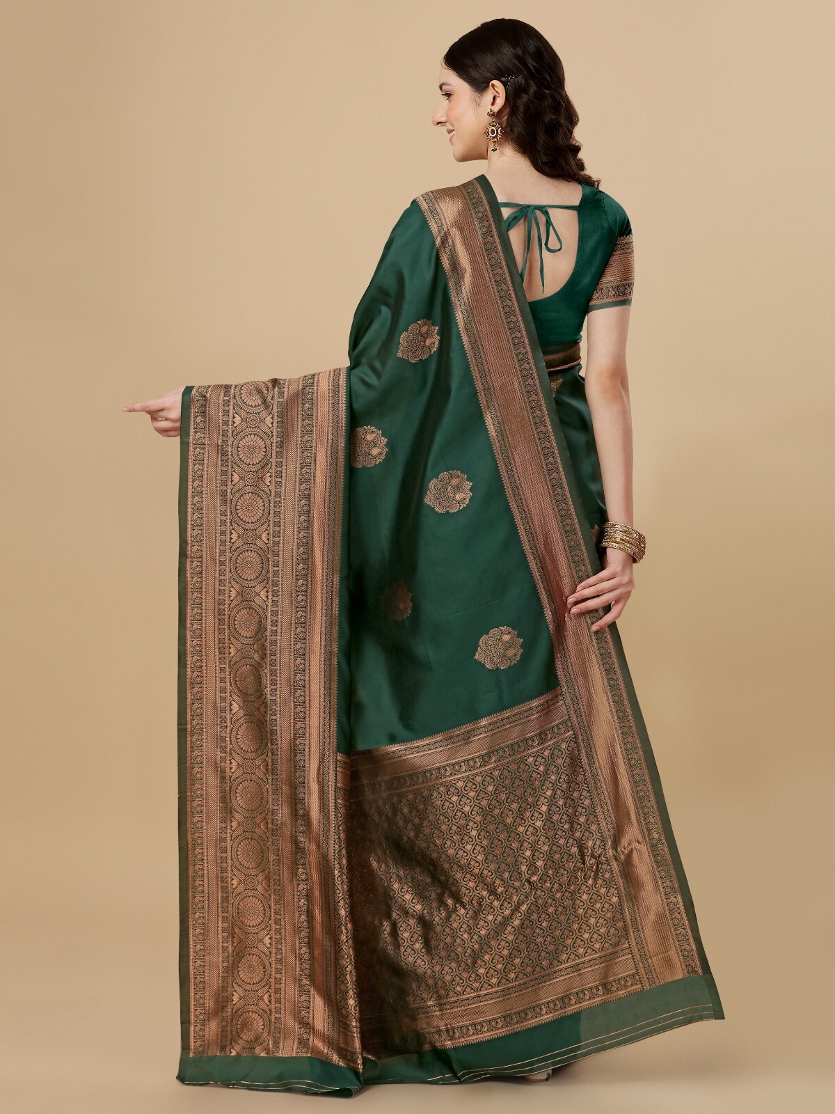 Areca Designer Copper Chakra Butto Silk saree blouses women Saree Cut- 5.5 Meter