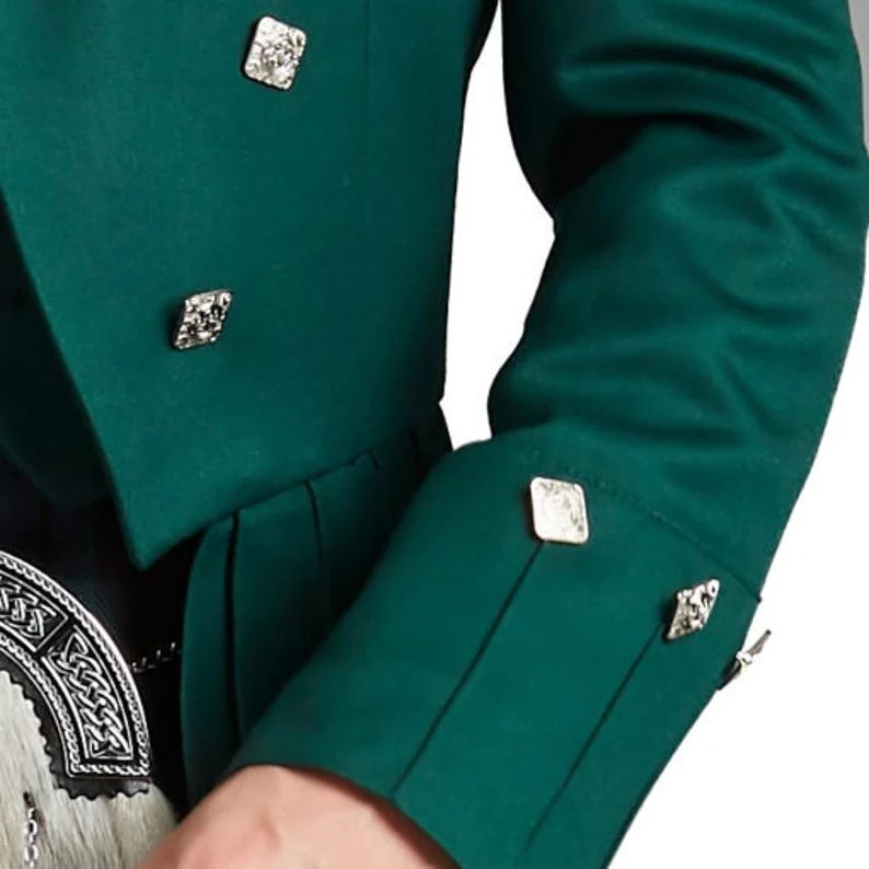 Men’s Green Prince Charlie Kilt Jacket With Vest Men’s 100% Wool Wedding Jacket