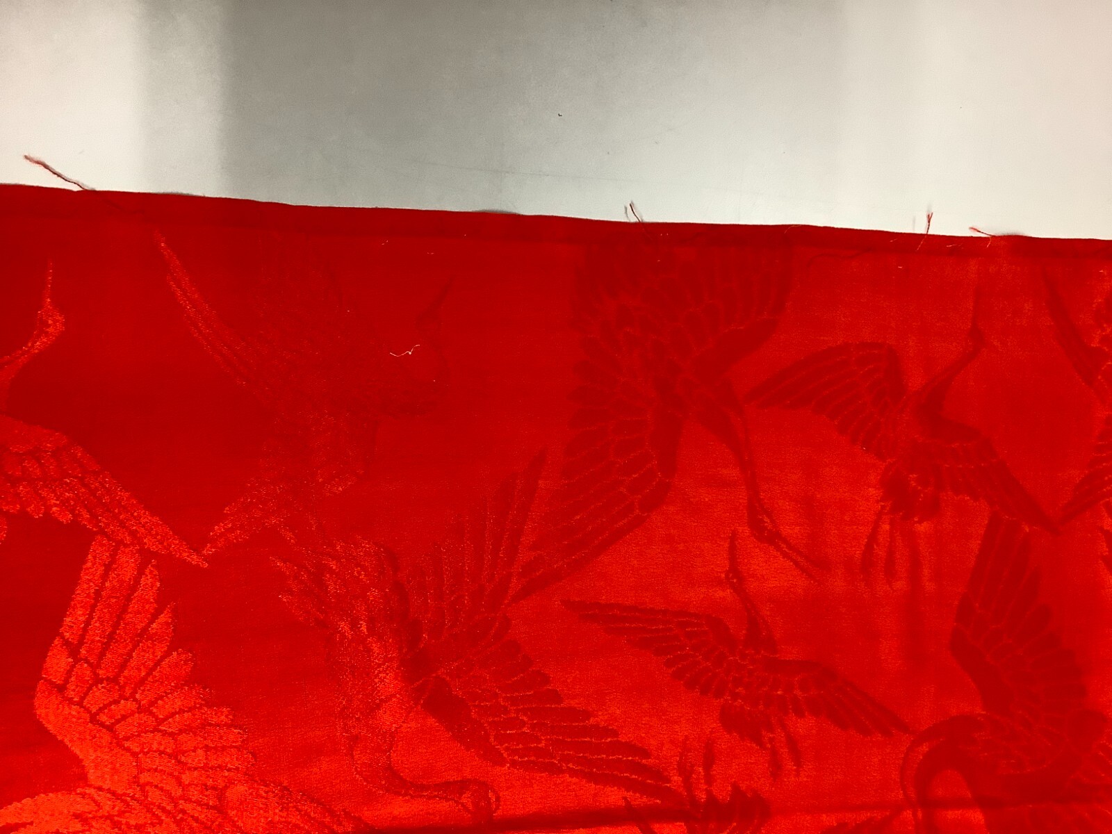 Japanese Vintage Kimono Fabric cloth Boro silk red crane scrub 52.7×12.9inch