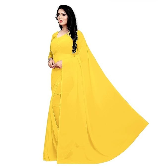 Sidhidata Women’s Georgette Saree With Unstitched Blouse Piece Yellow Pack Of 1