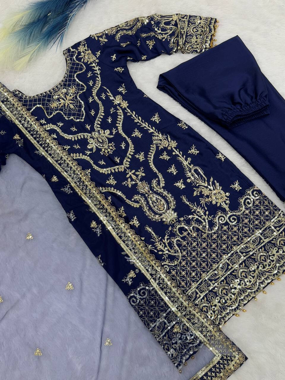 CLASSIC LOOK CHINNON SILK SALWAR KAMEEZ WITH NET DUPATTA FOR RECEPTION
