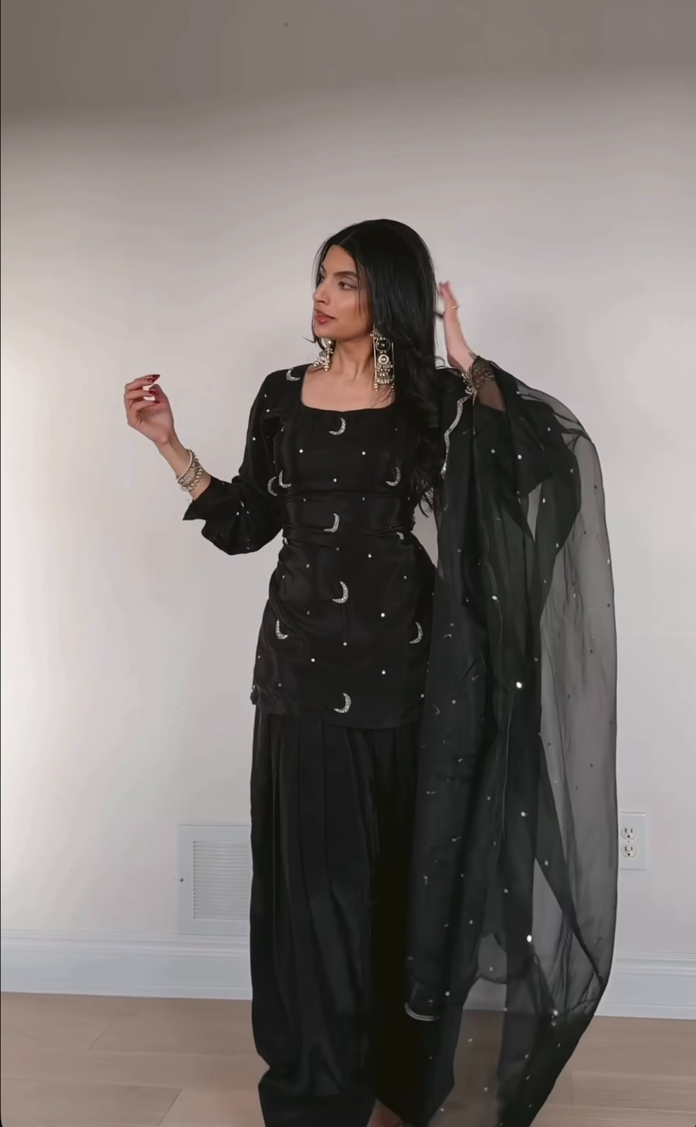 New Presenting Black Natural Silk Kurta Palazzo With Dupatta For Wedding & Party