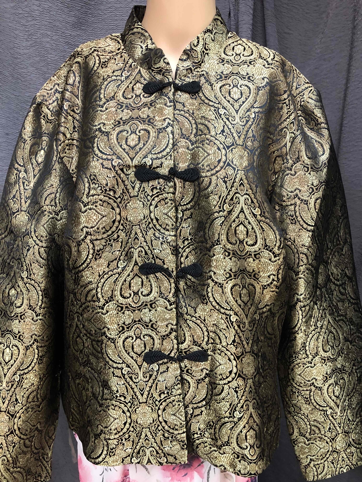 METAPHOR Gold Black Brocade Asian style Jacket Mandarin Collar Womens XL