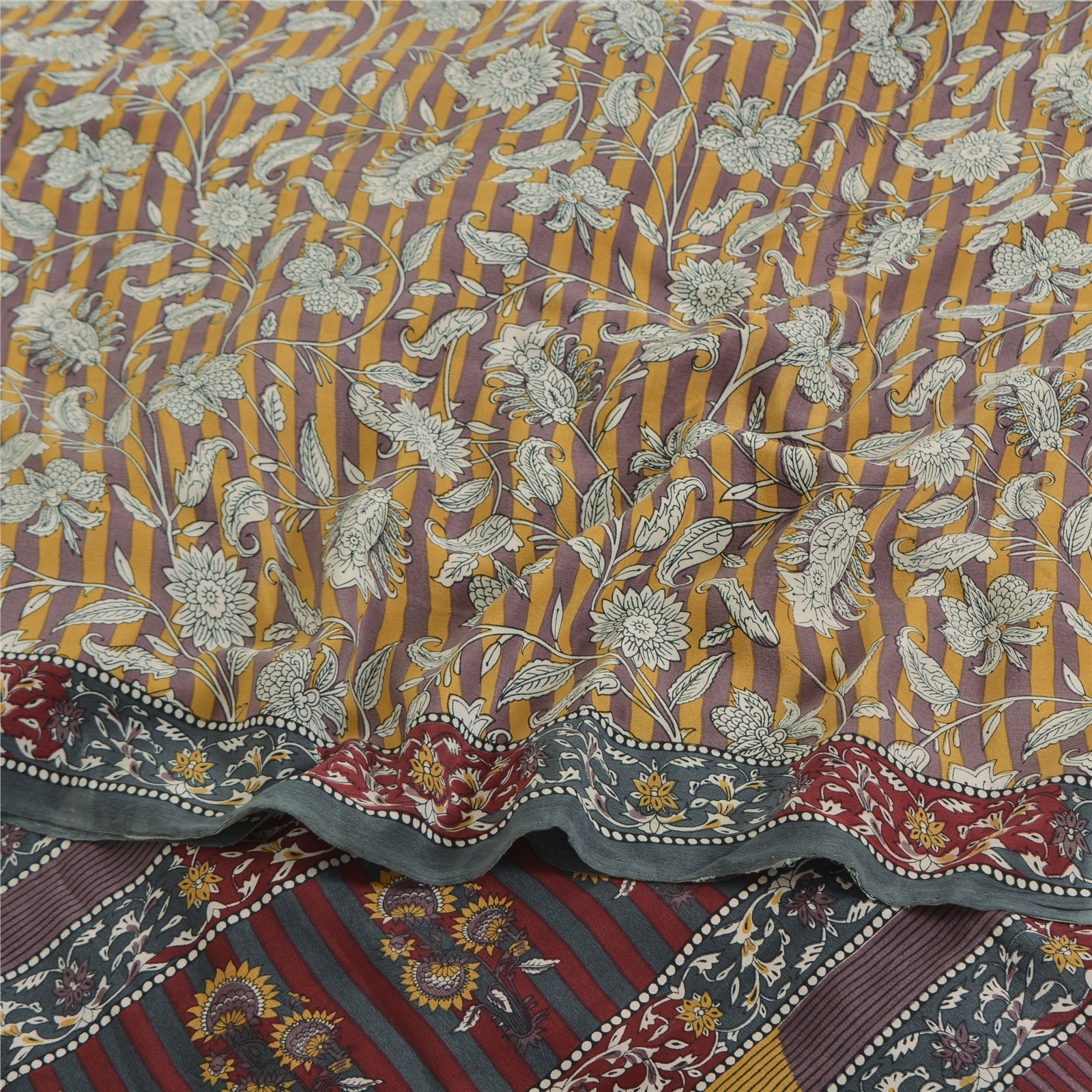 Sanskriti Vintage Multicolor Sarees Pure Crepe Silk Printed Sari Craft Fabric