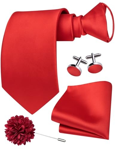 Zipper Ties for Men Pre-Tied Tie Set Silk Paisley Adjustable Necktie and A Red