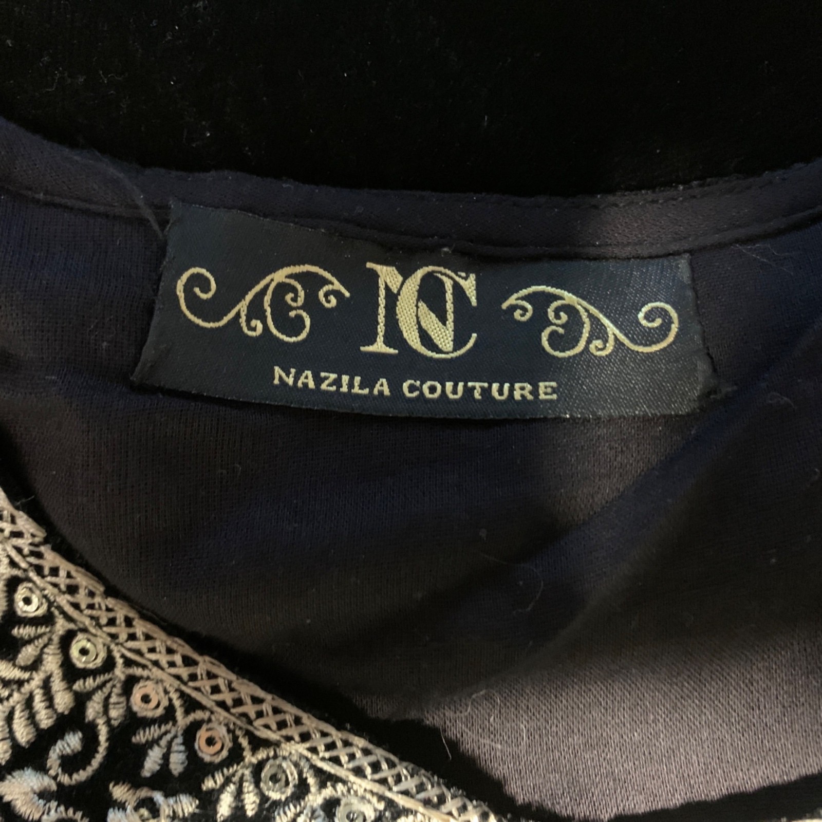 Nazila Couture size Med Black Velvet Kurta With Gold Embroidery & Sequin Details