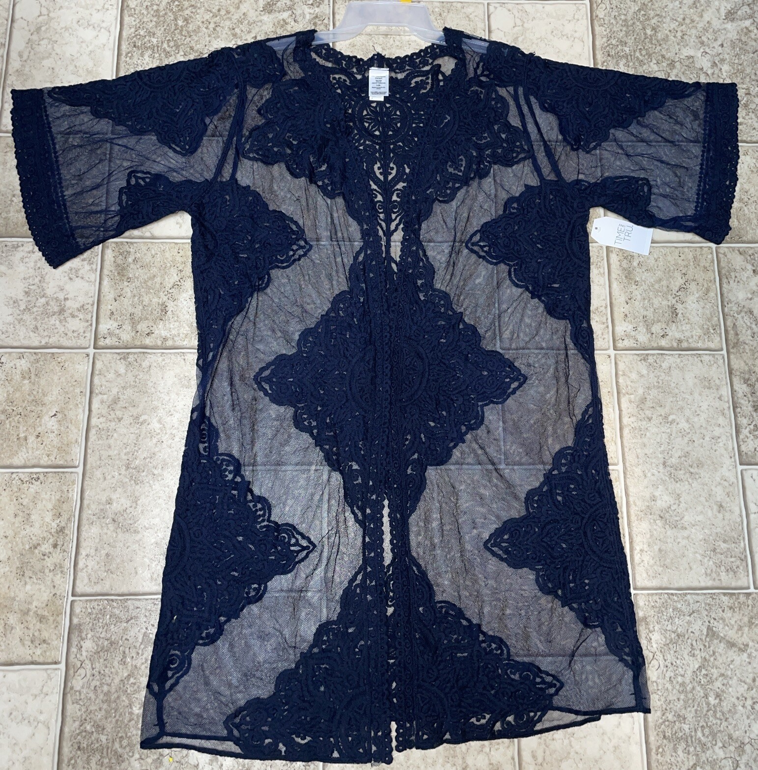 NWT Womens Time And Tru Navy Blue Lace Kimono Shirt Dress Size L-XL