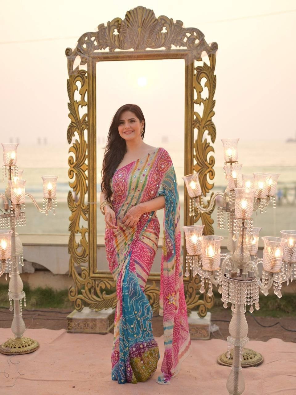Bollywood Designer Tabby Silk Floral Print Handwork Saree Party Wear Blouse Sari