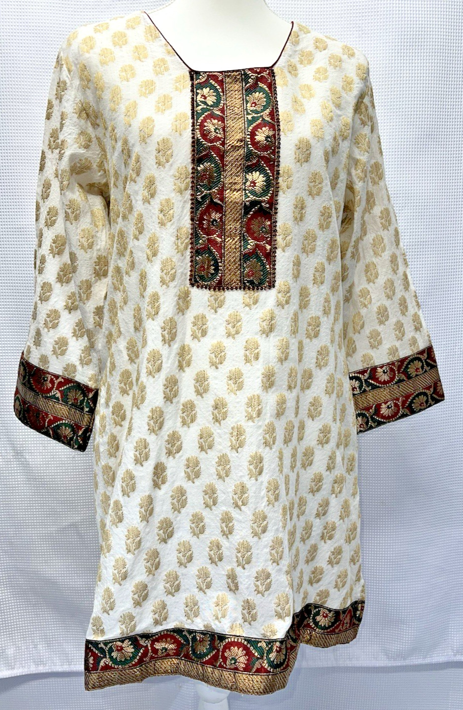 Soch 3/4 Sleeve Indian Kurta Tunic Size XL White Gold q52
