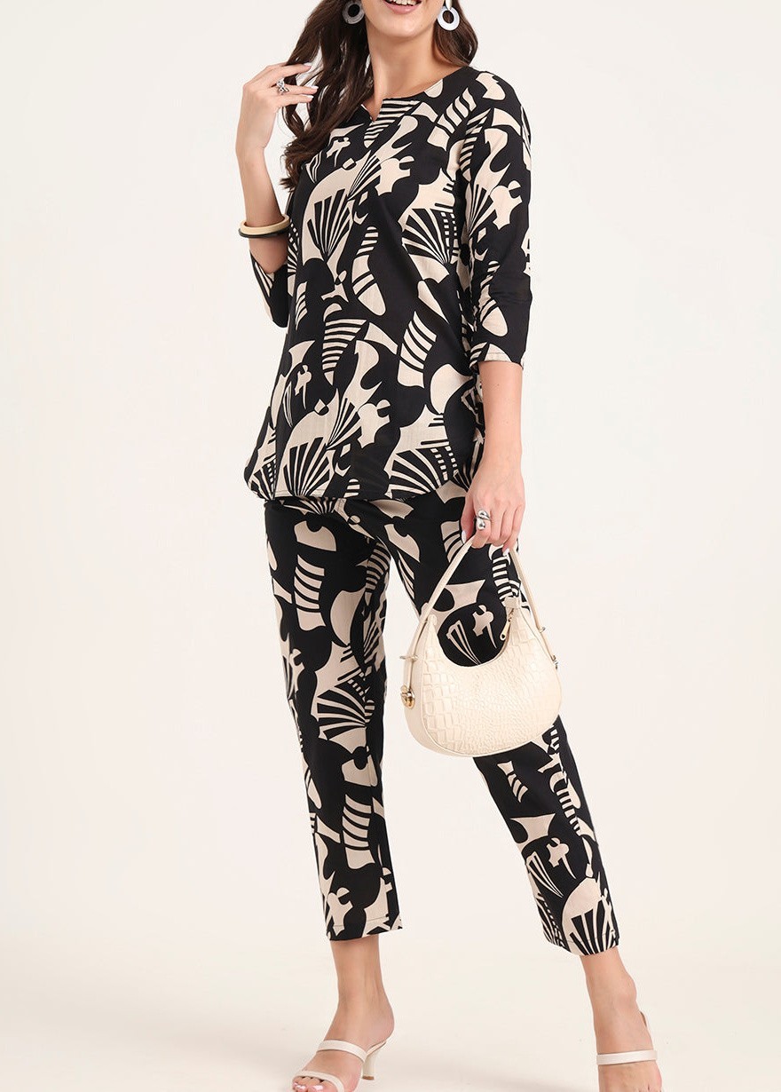 Black Printed Cotton Night Suit Women Pajama Set Soft Sleepwear Loungewear