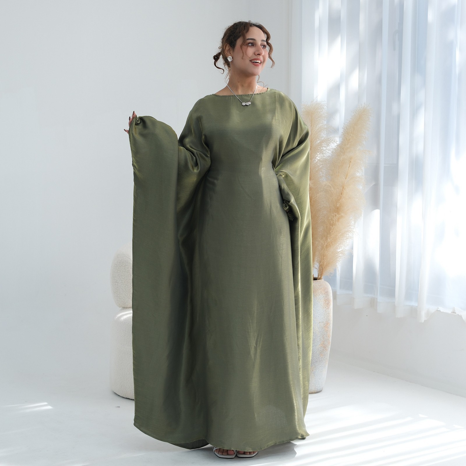 Elegant Abaya Women Muslim Batwing Sleeve Maxi Dress Turkey Kaftan Long Robes