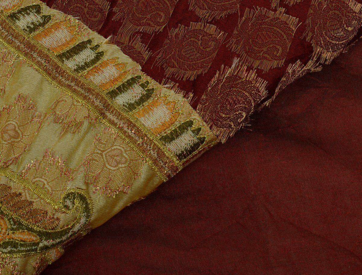 Indian Saree Embroidered Banarasi Chanderi Patch Work Brocade Border Sari Maroon