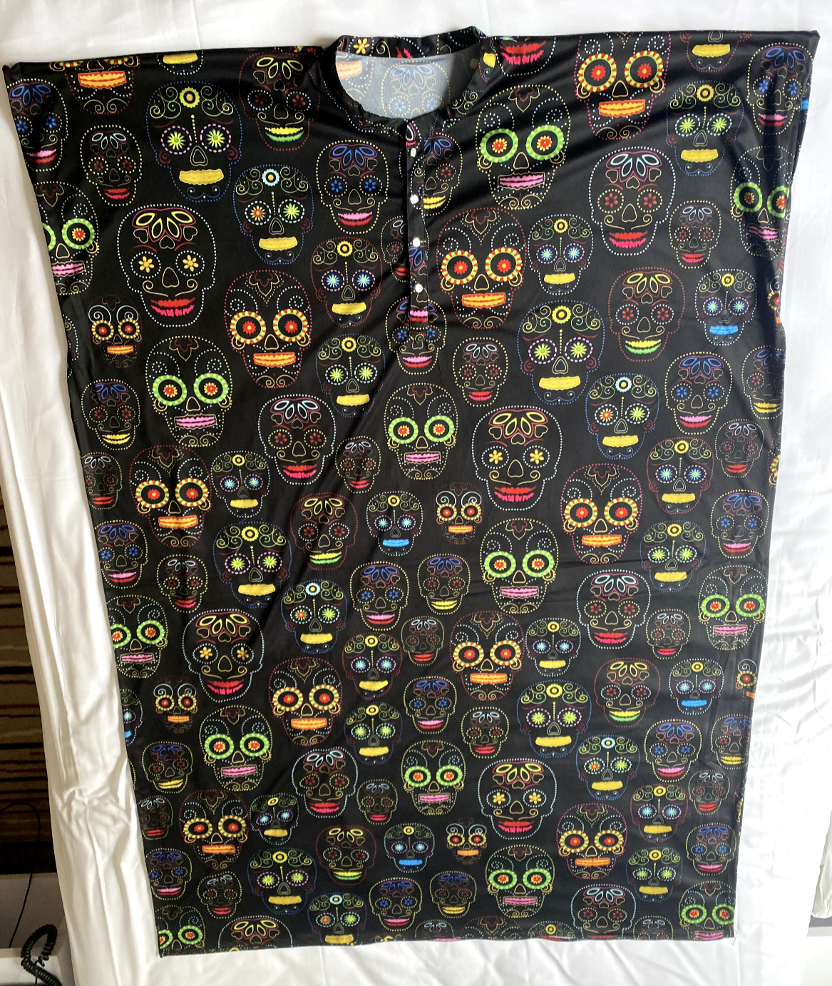 Kaftan Black Skulls Day of the Dead Halloween Skulls Men’s Unisex New Mexico Hip