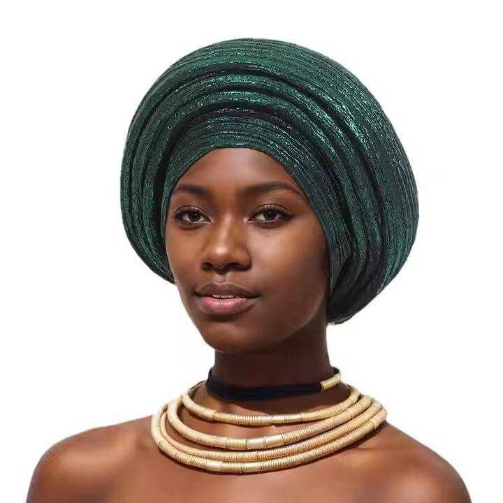 Women Headtie Wedding Party Headwear Bonnet Glitter African Ruffle Headwraps Hat