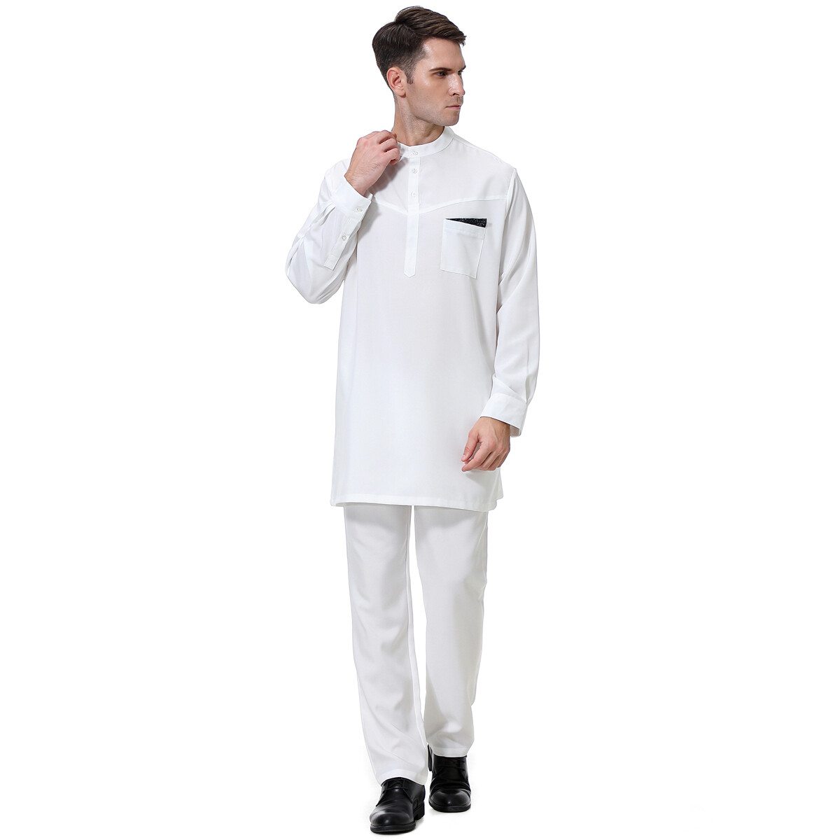 Men Thobe Jubba Two Piece Men Kaftan Top Long Pant Set Muslim Men Robe Dishdasha