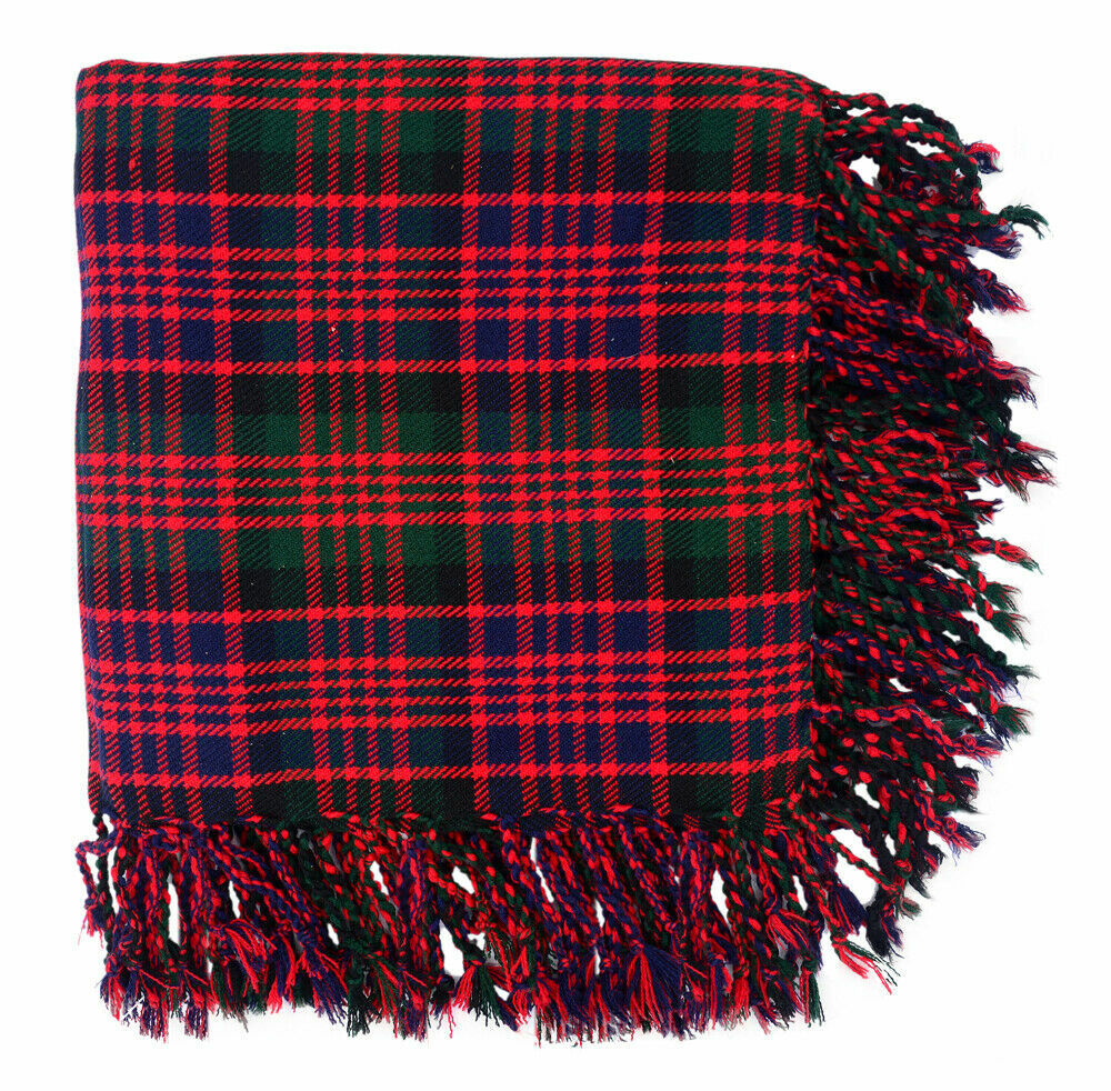 McDonald Tartan Highland Scottish 4 Sides Purled & Fringed Fly Plaids.