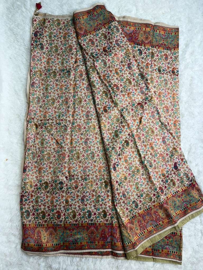 Kashmiri Kani Silk Saree with Mina Weaving, Ready-to-Wear Blouse (Size 42-46)