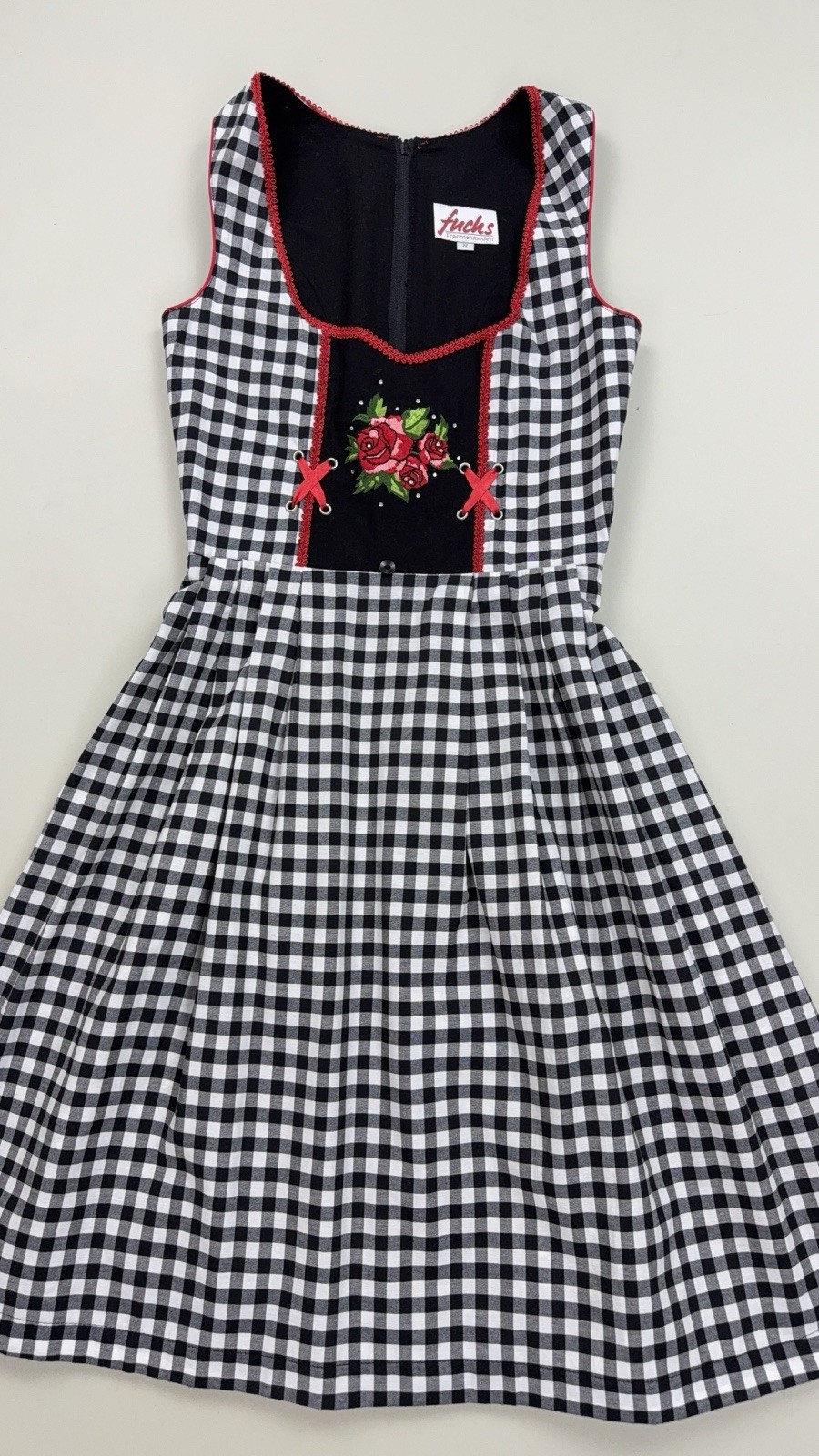 Fuchs Trachten Cotton Blend Dirndl Dress Black White Check Oktoberfest 2XS