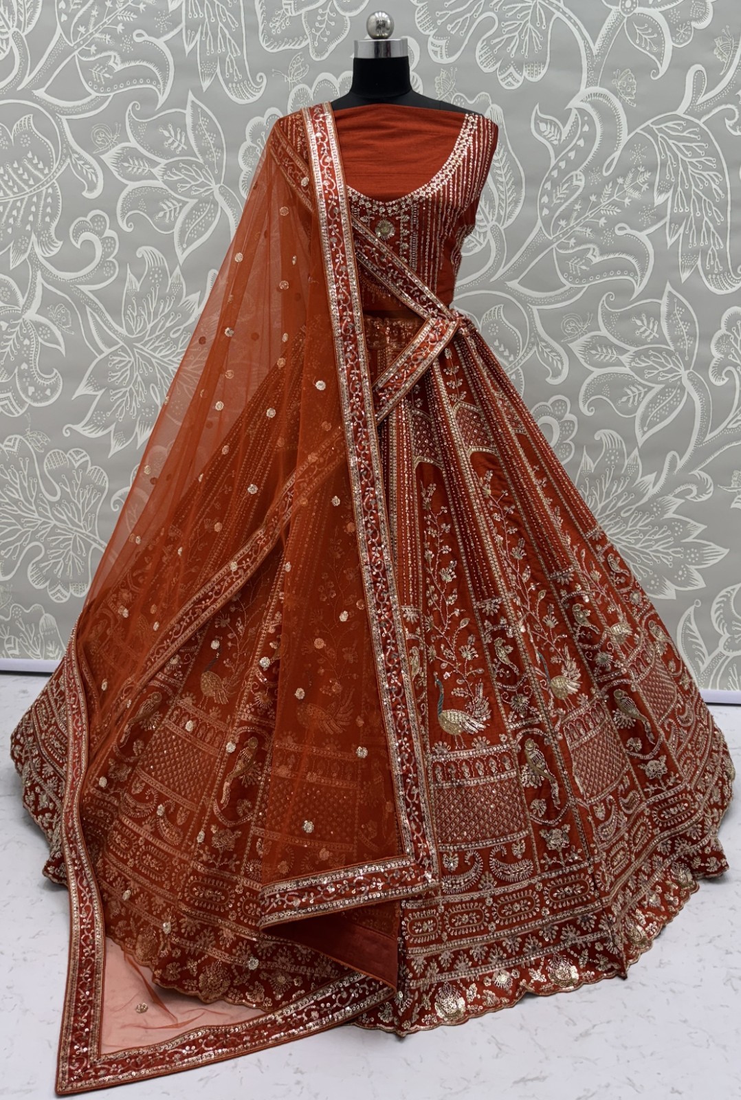 Women’s Silk Lehenga Choli Handwork Peacock Zari Wedding Party Wear Outfit
