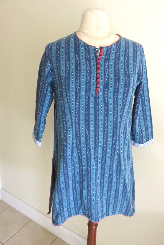 Aarong Women Kurta Embroidered Indian Pakistan Kaftan Ethnic Top Blouse Blue 38