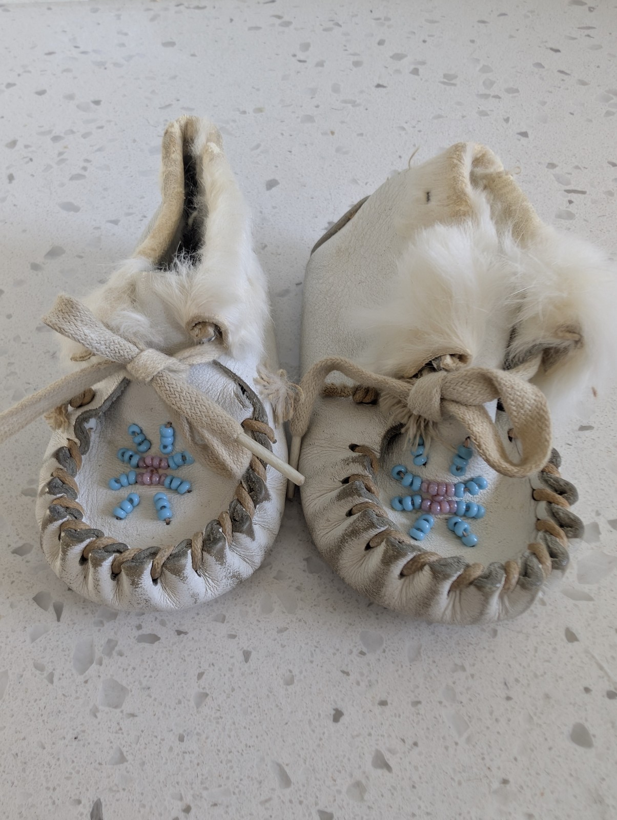 SMALL Beaded Buckskin Baby moccasins Booties Vintage