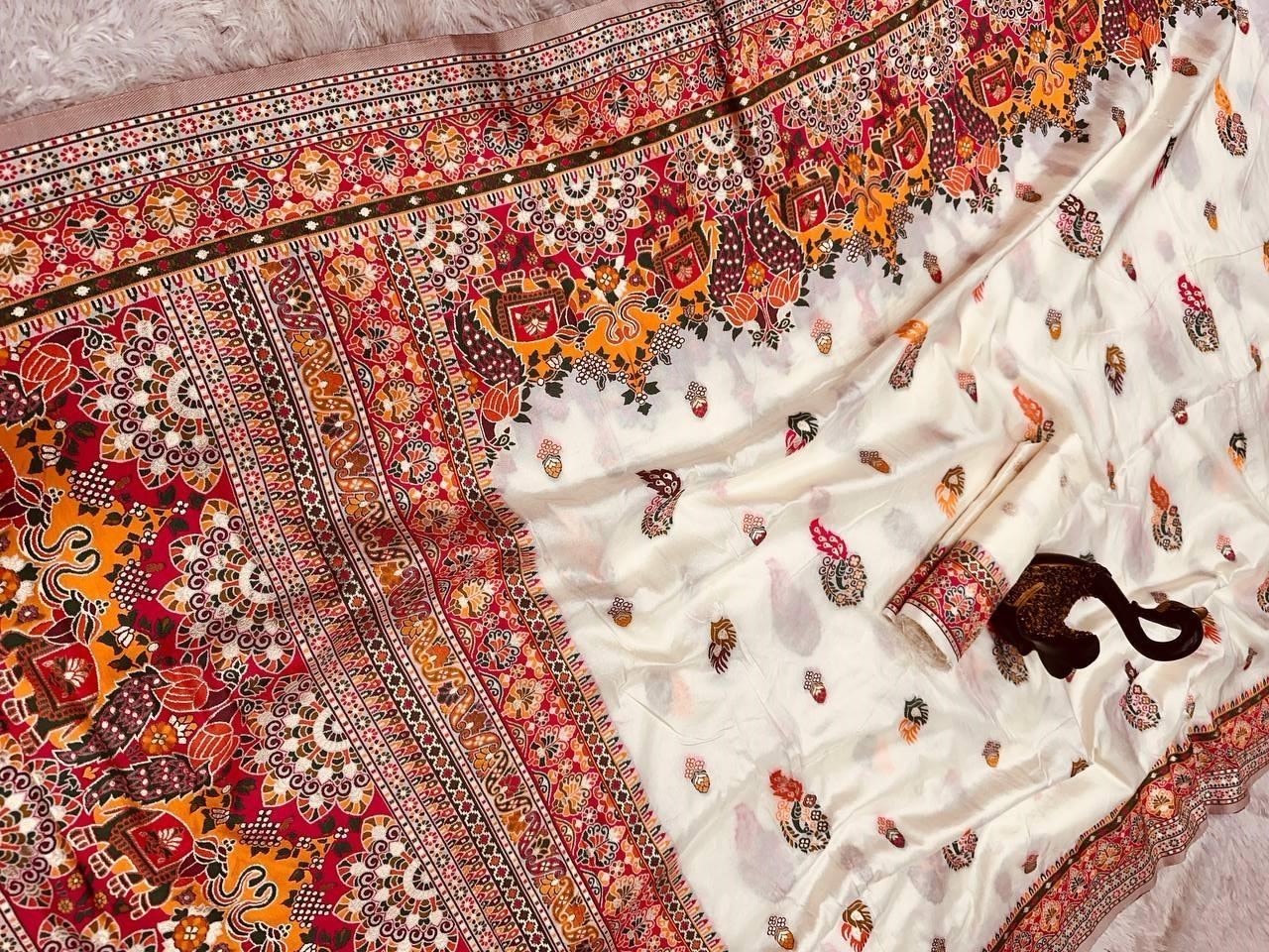 GLAMOROUS AND ELEGANT BEIGE PASHMINA SAREE