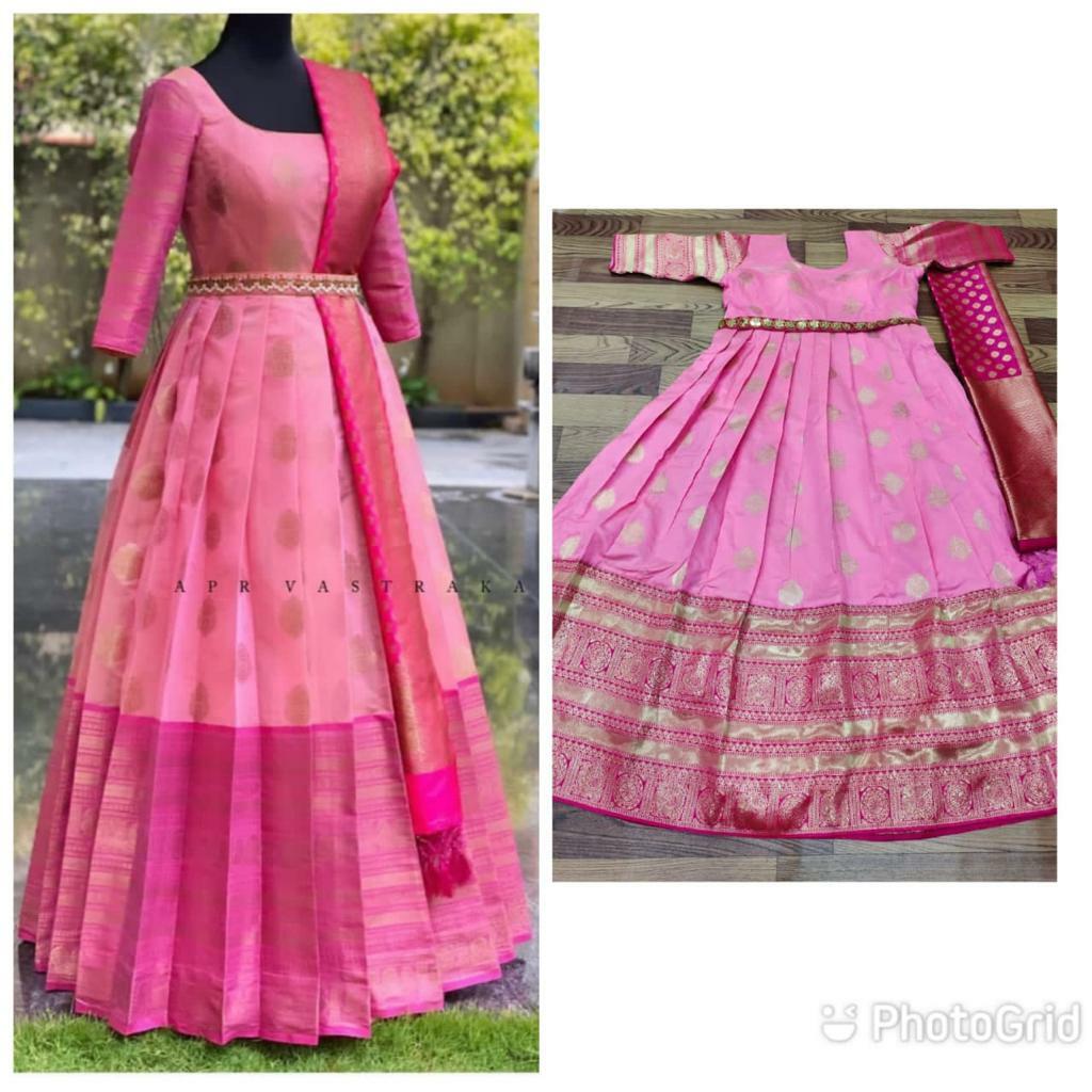 Banarasi zari weaving work pattern Full Stitched Gown With matching belt