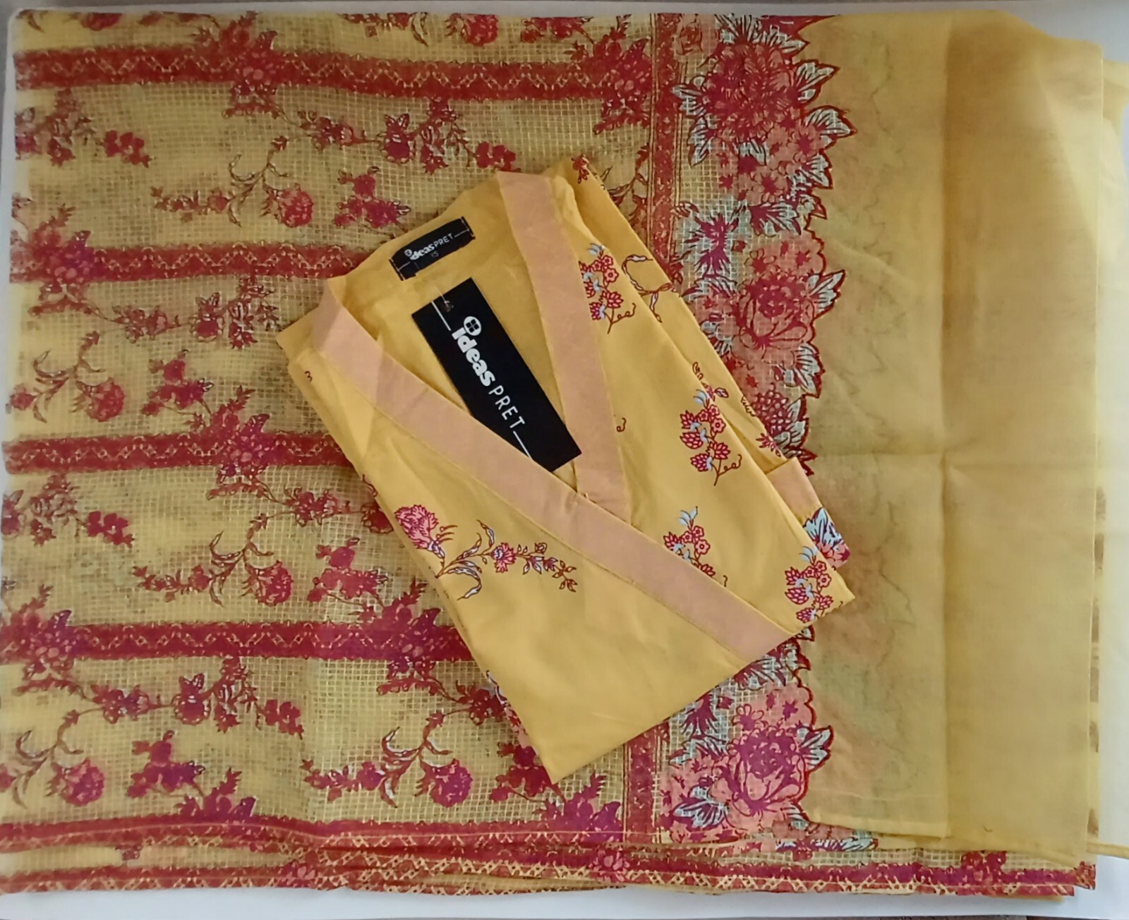 NWT GUL AHMED Size XS 2PC Screen Printed Kurti Organza Dupatta Pakistani Indian