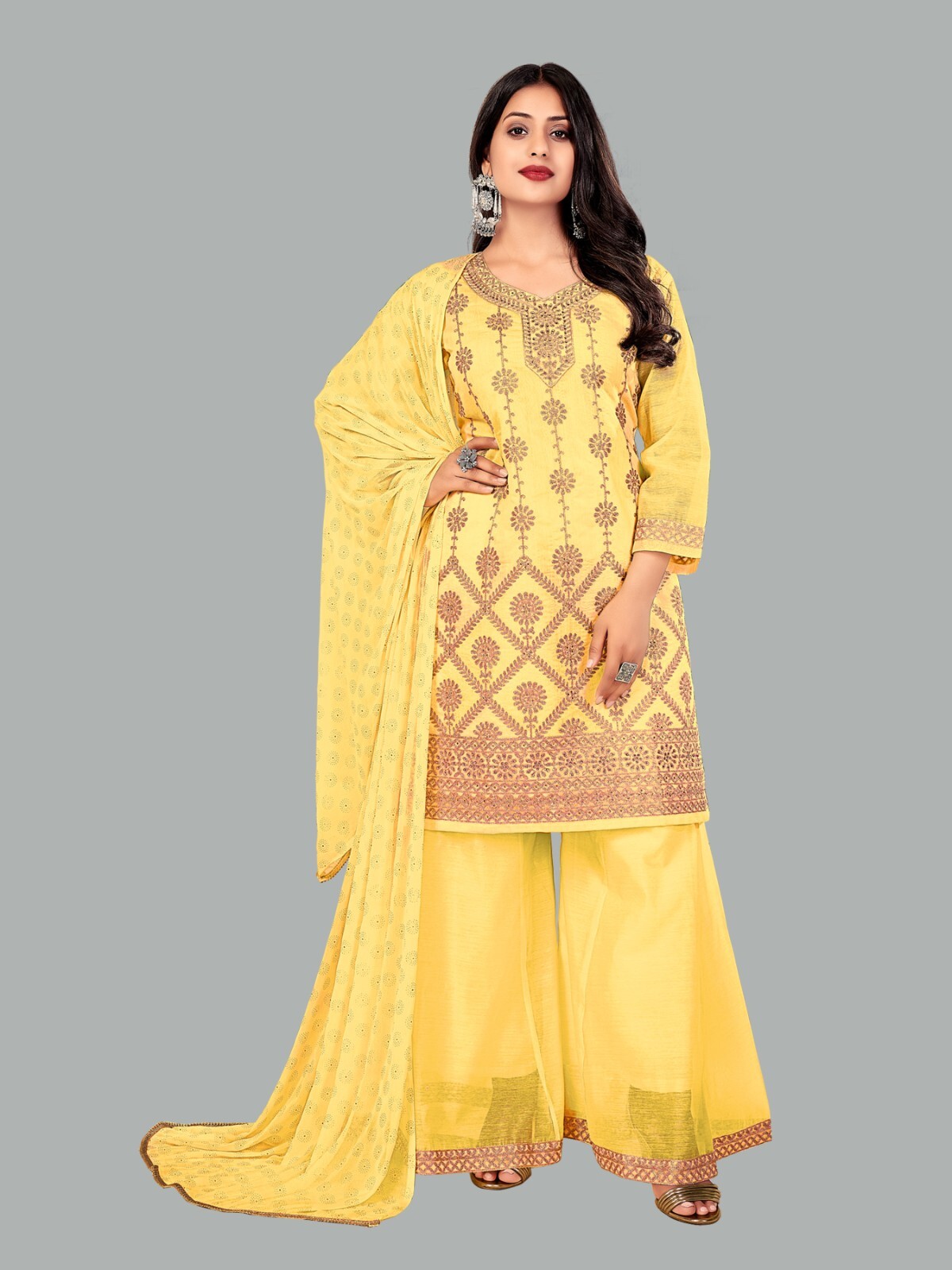 Yellow Colour Chanderi salwar kameez ready made Suits