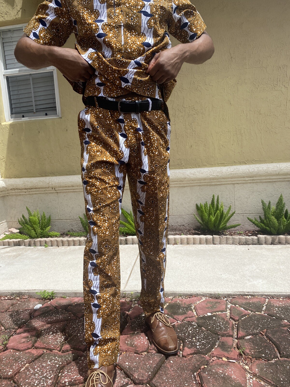 AFRICAN/NIGERIAN MEN’S ANKARA COTTON PRINT SENATOR STYLE TOP &PANT~SKINNY MEDIUM