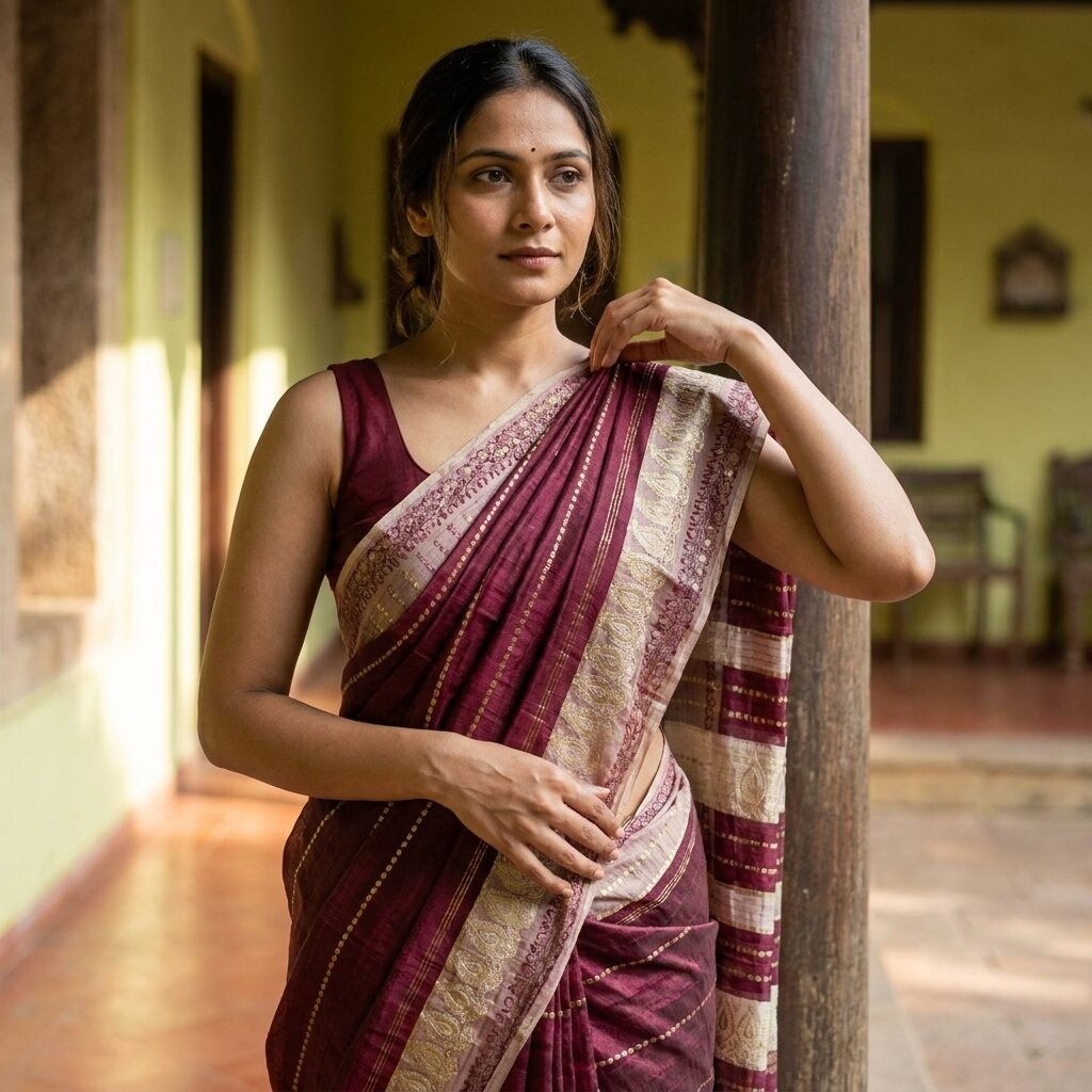 Sanskriti Vintage Wine Pure Silk Saree Butidar Banarasi Brocade Hand-Woven Sari