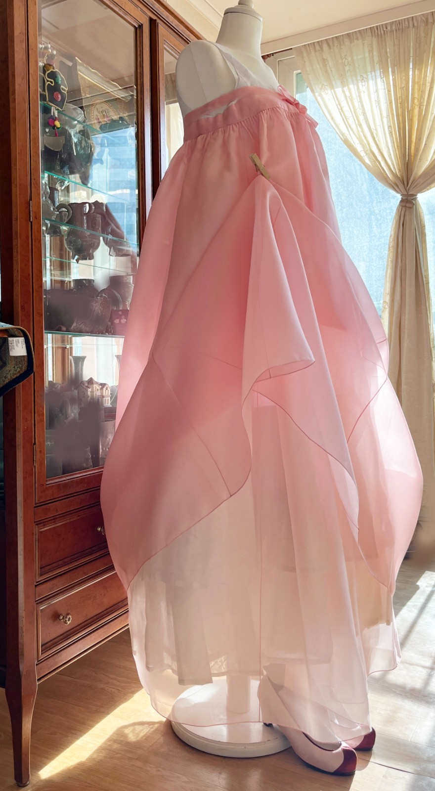 Women’s Korean Traditional Dress Hanbok Set-Navy Jacket & Pink Skirt / Petticoat