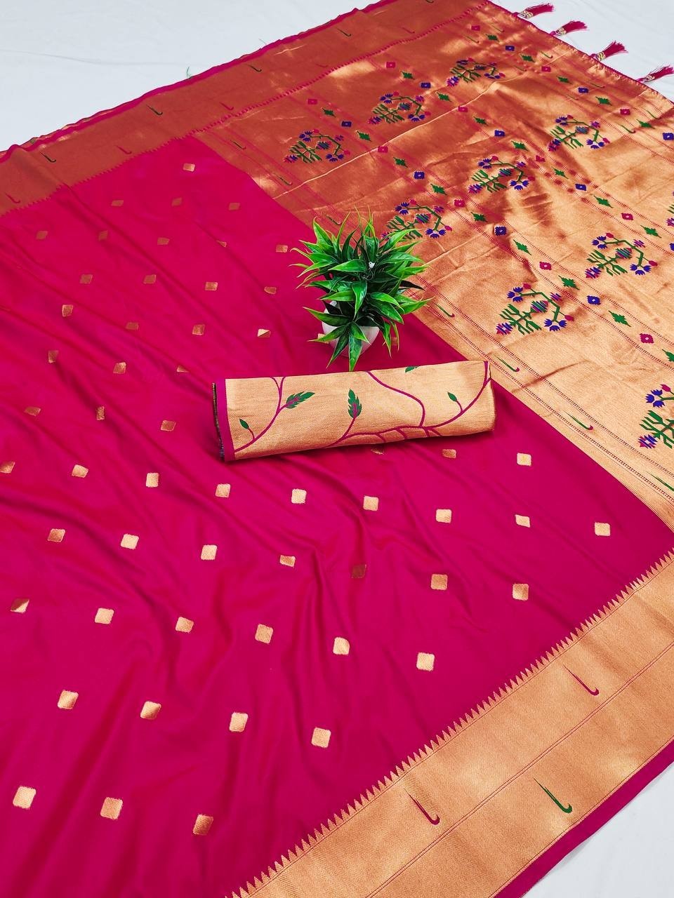 New Heavy Indian Style Paithani Silk Saree With Blouse For Women & Girls