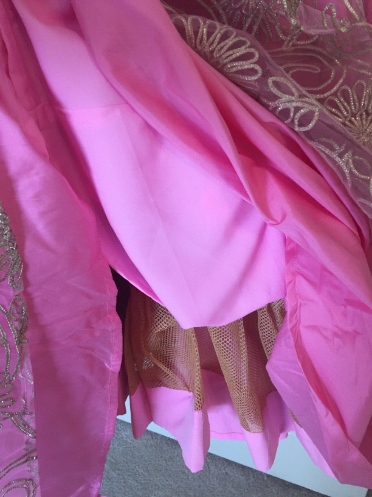 Pink Gota Patti N Gold Heavy Embroidered Net Abaya Style Anarkali Gown SZ 42 NWT