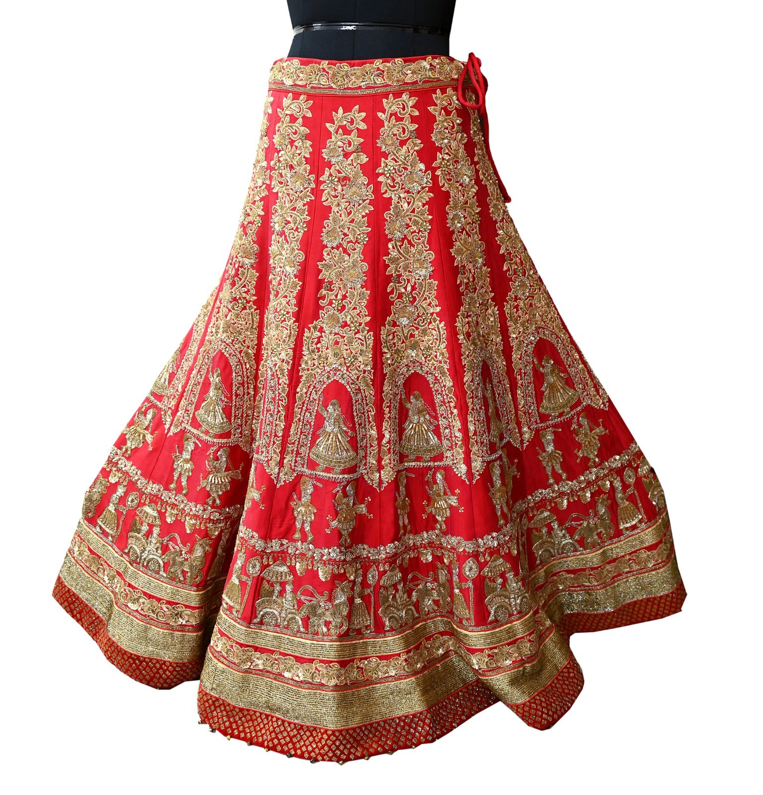 Indian Wedding Red Net/Satin Silk Hand Embroidered Designer Lehenga 3pcs set
