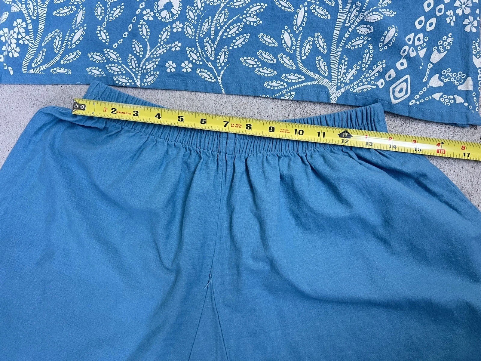 Indian Turquoise Floral Kurta Set XXL Linen-Feel Tunic & Pants Boho Ethnic Wear